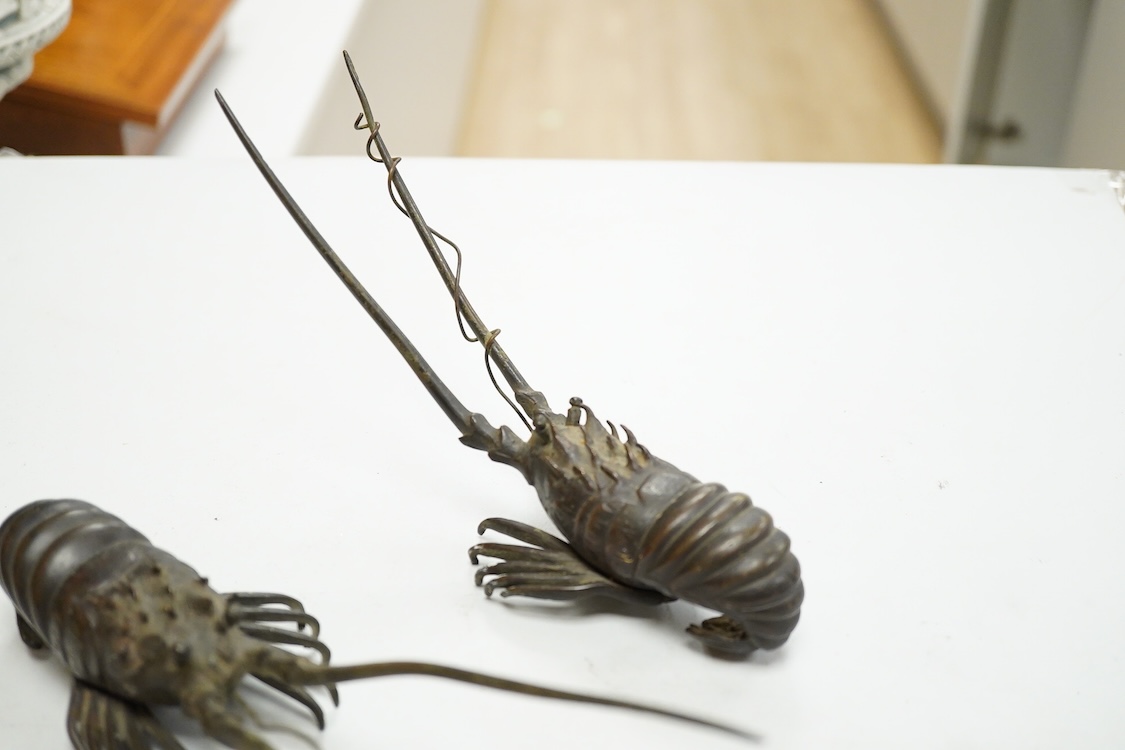 Two Japanese bronze models of crayfish, 22cm wide